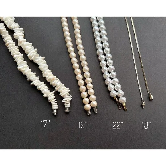 Shell bead, faux beige and white pearls, Olive shell pendant necklace set of 4 - Picture 2 of 10